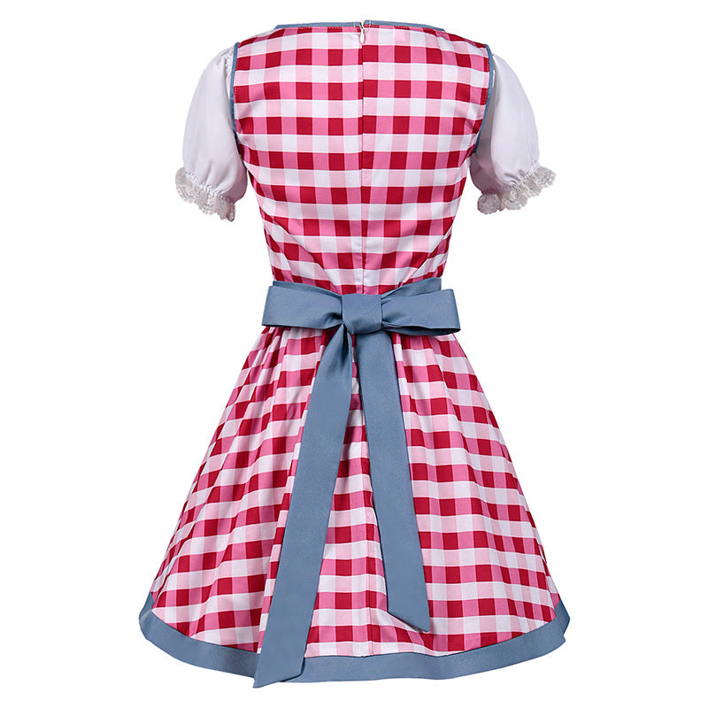 Womens Dirndl Dress Bavarian German Traditional Oktoberfest Beer Girls Costume Grid