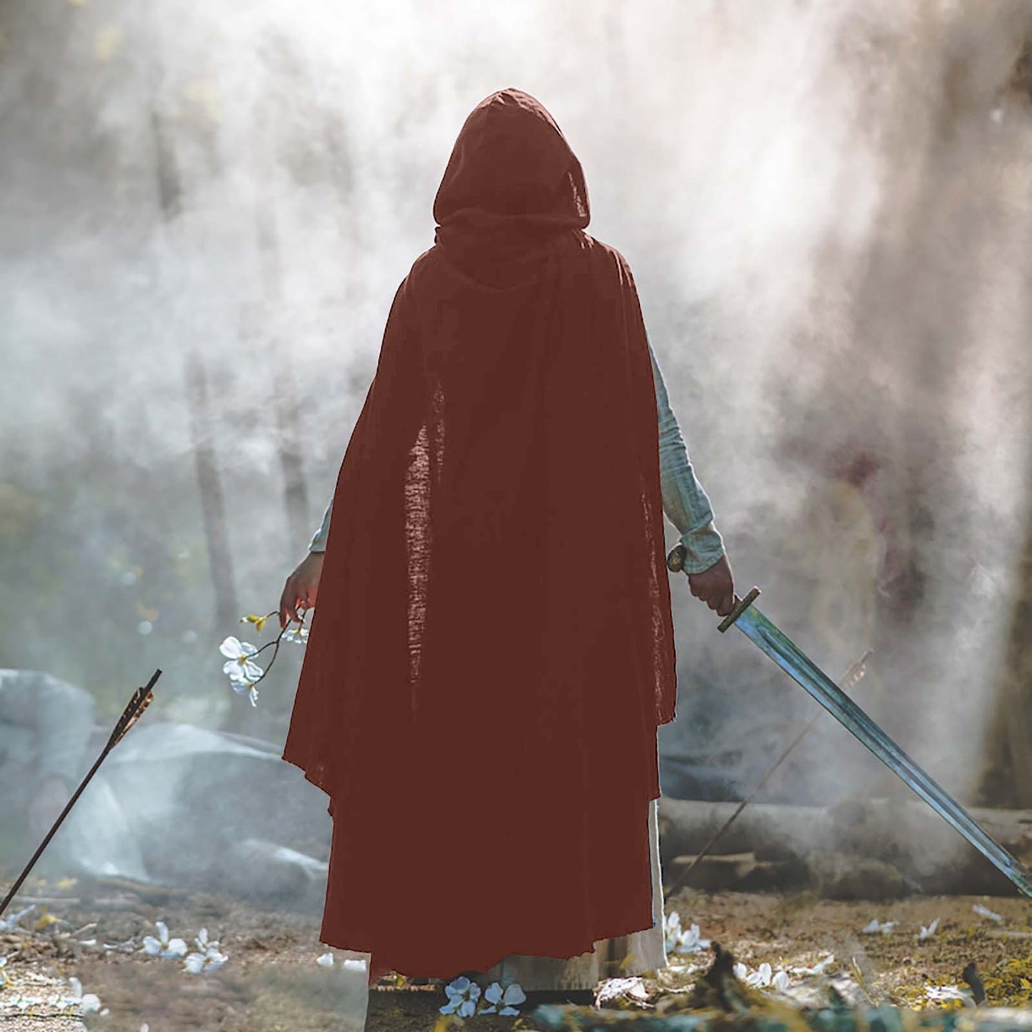 Medieval Linen Hooded Cloak Ranger Cape Viking Renaissance LARP Costume