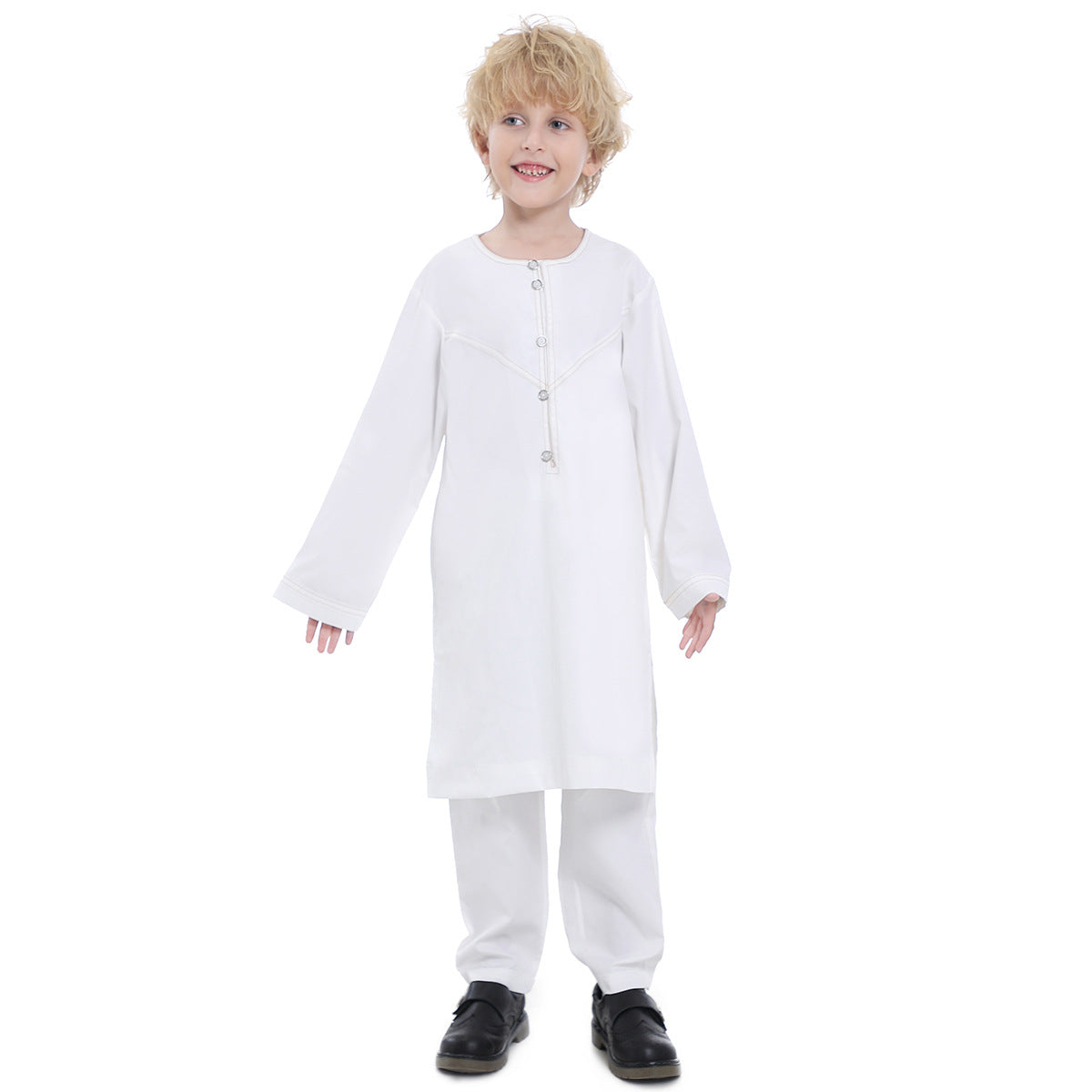 Boys' Thobe-Style Tunic & Pants Set – Middle Eastern Inspired Outfit