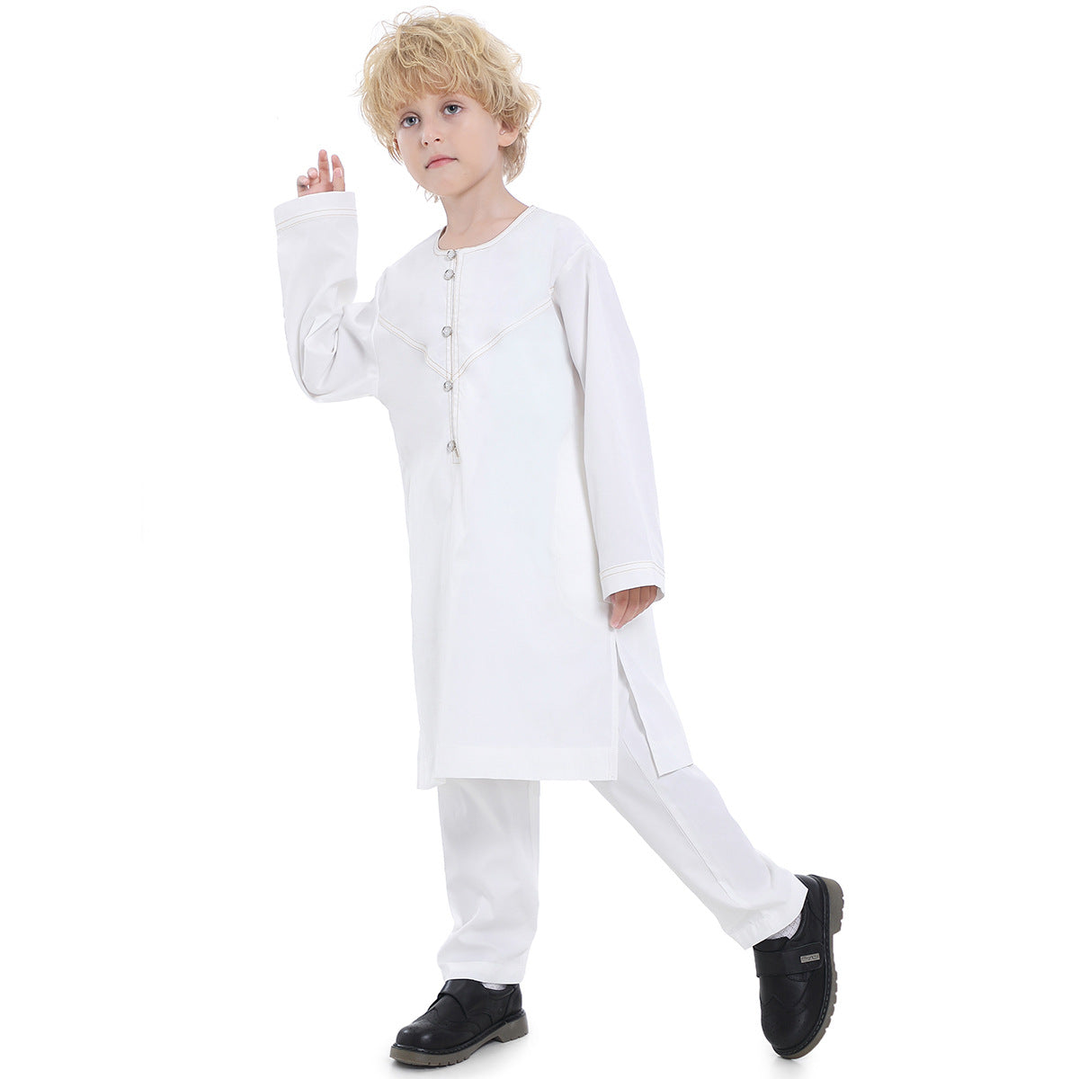 Boys' Thobe-Style Tunic & Pants Set – Middle Eastern Inspired Outfit