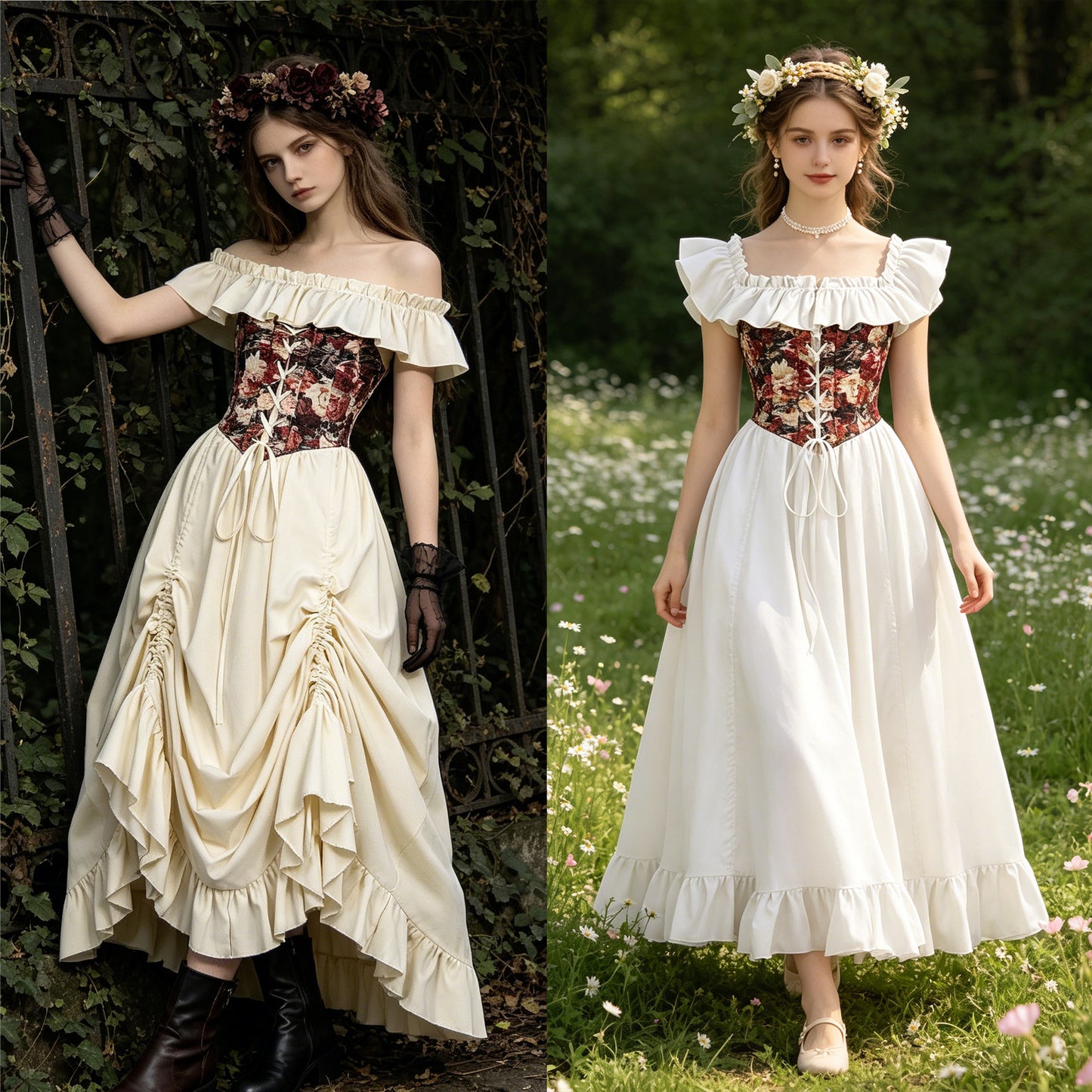 Women's Renaissance Floral Corset Dress – Ren Faire Costume