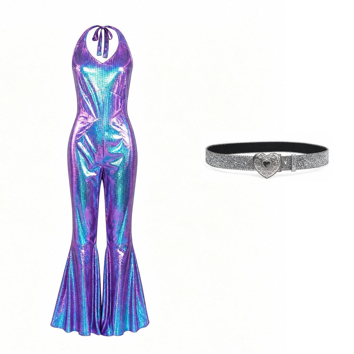 Women's 70s Disco Metallic Flared Jumpsuit – Retro Costume