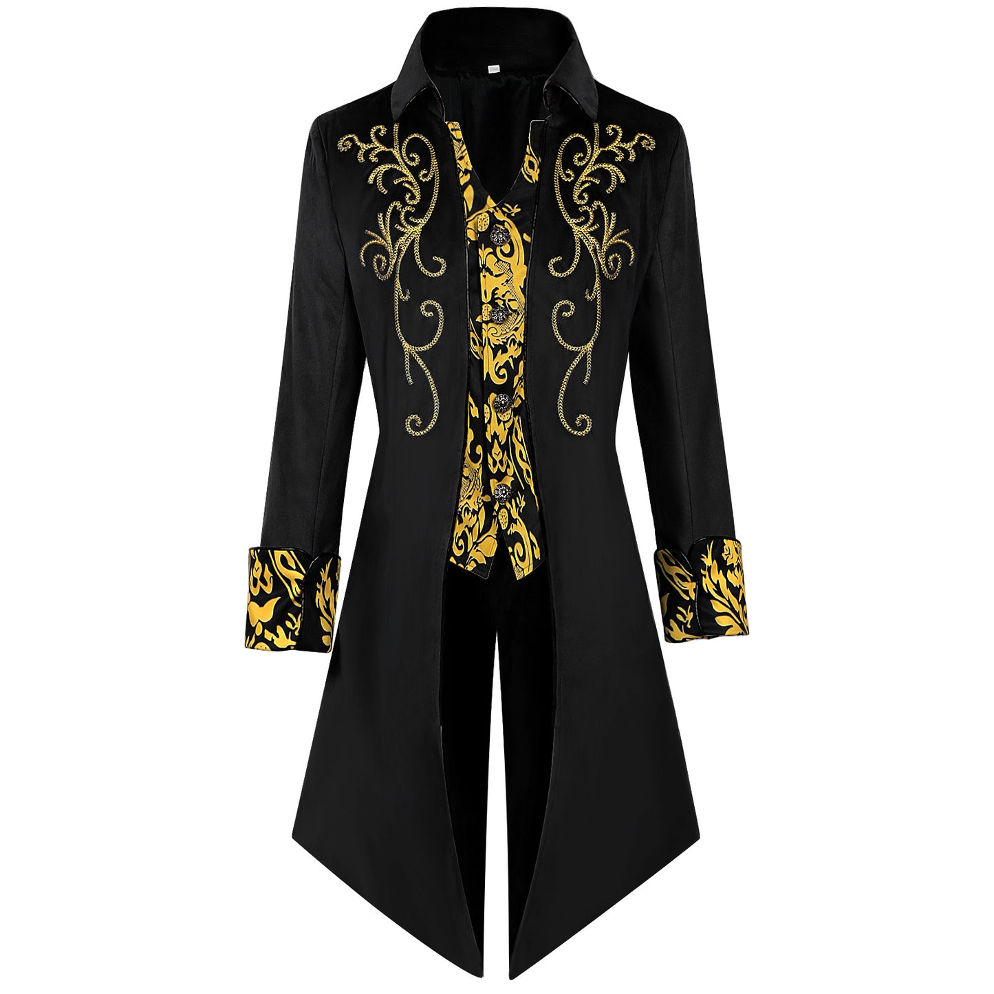 Men Vintage Steampunk Costume Tailcoat Jacket Gothic Victorian Retro Silver Edge Tuxedo Suit