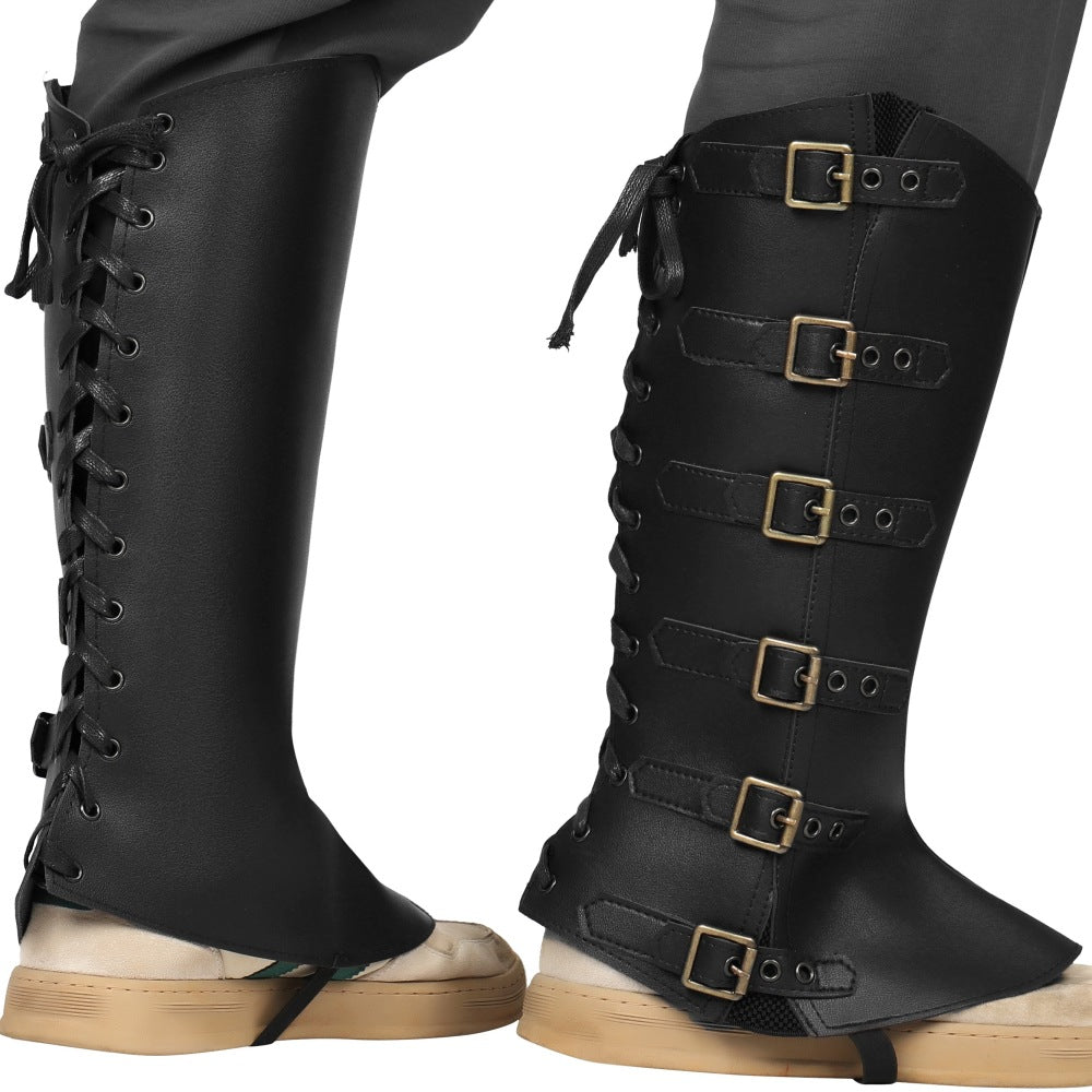Viking Medieval PU Leather Boot Covers Renaissance Steampunk Leg Shoe Covers Men