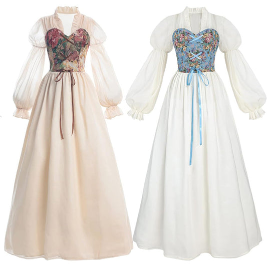 Women's Victorian Renaissance Dress Vintage Medieval Noblewomen's Waist-Cinched Gown