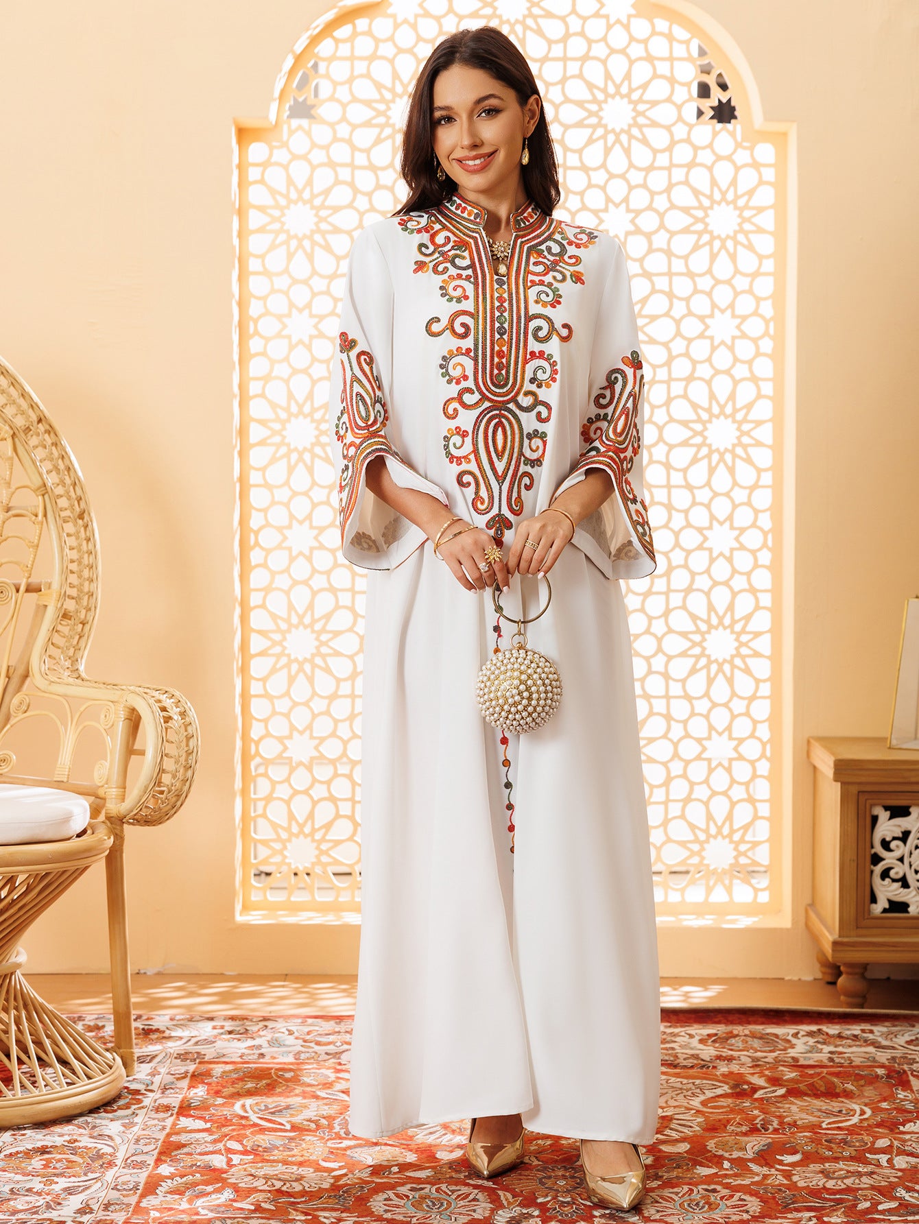 Muslim Women Embroidered Robe Autumn Winter Fashion Arab Dress Middle East Clothing Plus Size