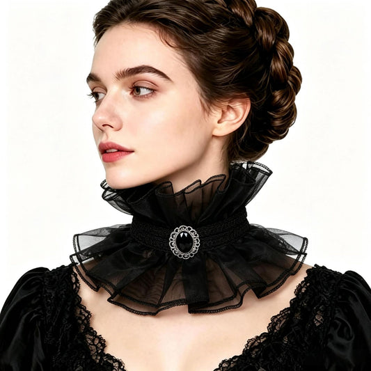 Renaissance Lace Stand Up Collar Gothic Vampire Gem Choker Victorian Neckpiece