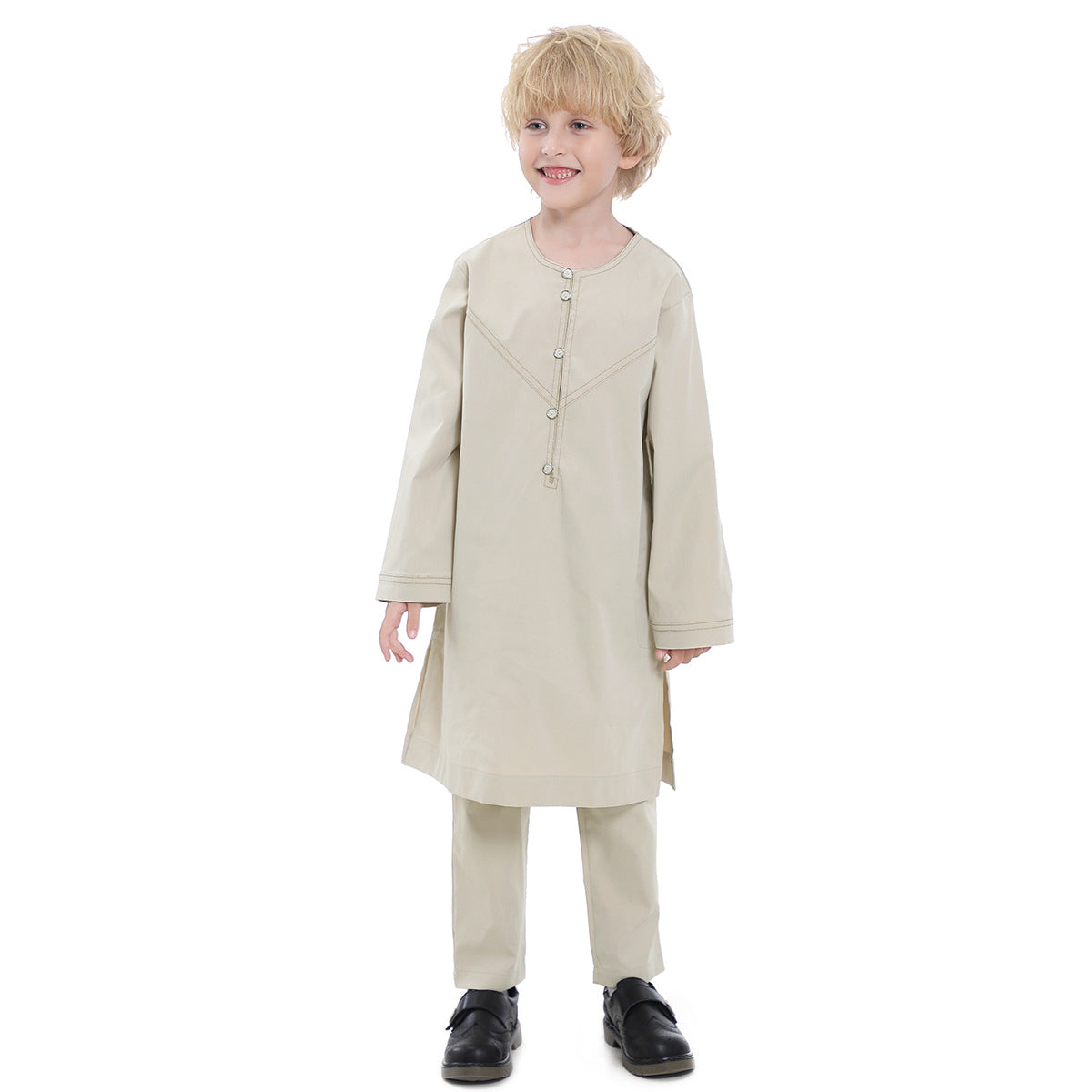 Boys' Thobe-Style Tunic & Pants Set – Middle Eastern Inspired Outfit