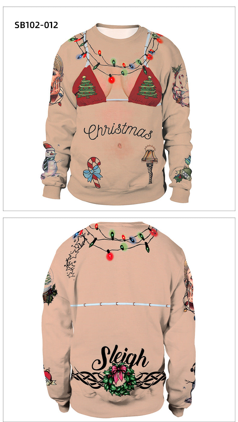 Santa Ugly Christmas Shirt 3D Print Graphic Women Men Christmas Long Sleeve Round Neck Top