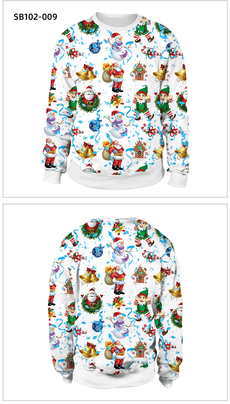 Santa Ugly Christmas Shirt 3D Print Graphic Women Men Christmas Long Sleeve Round Neck Top