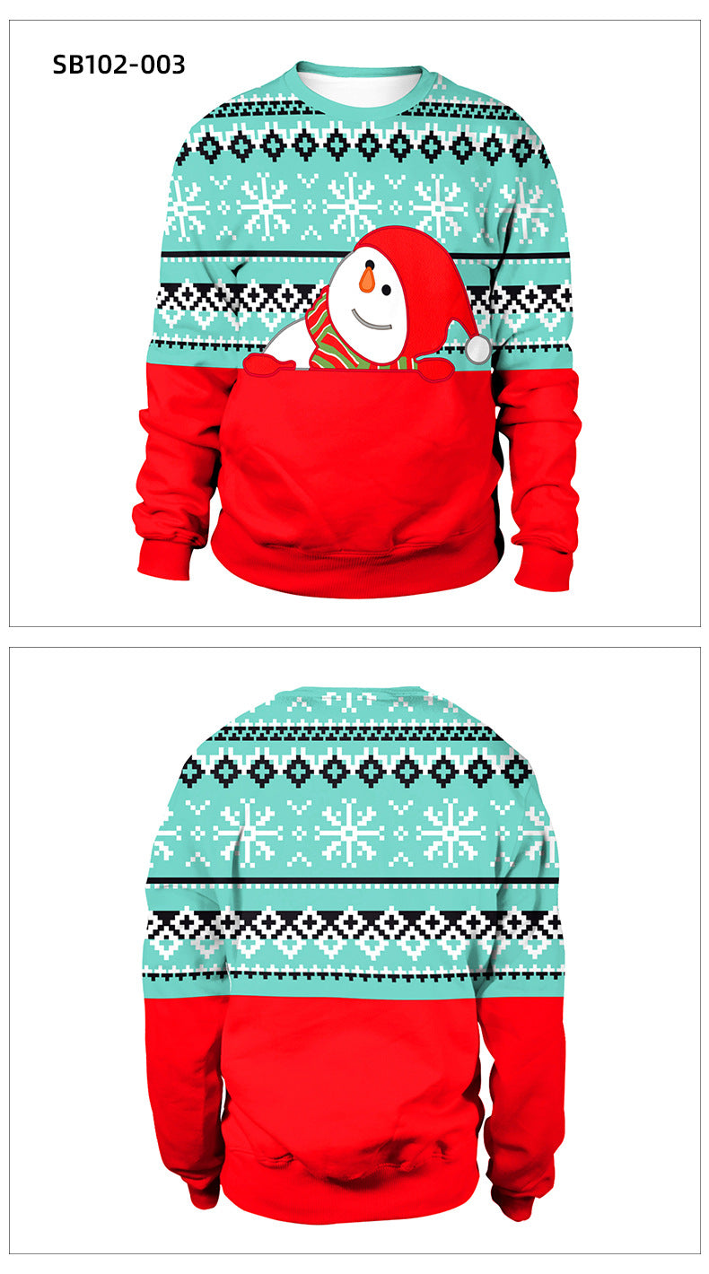 Santa Ugly Christmas Shirt 3D Print Graphic Women Men Christmas Long Sleeve Round Neck Top