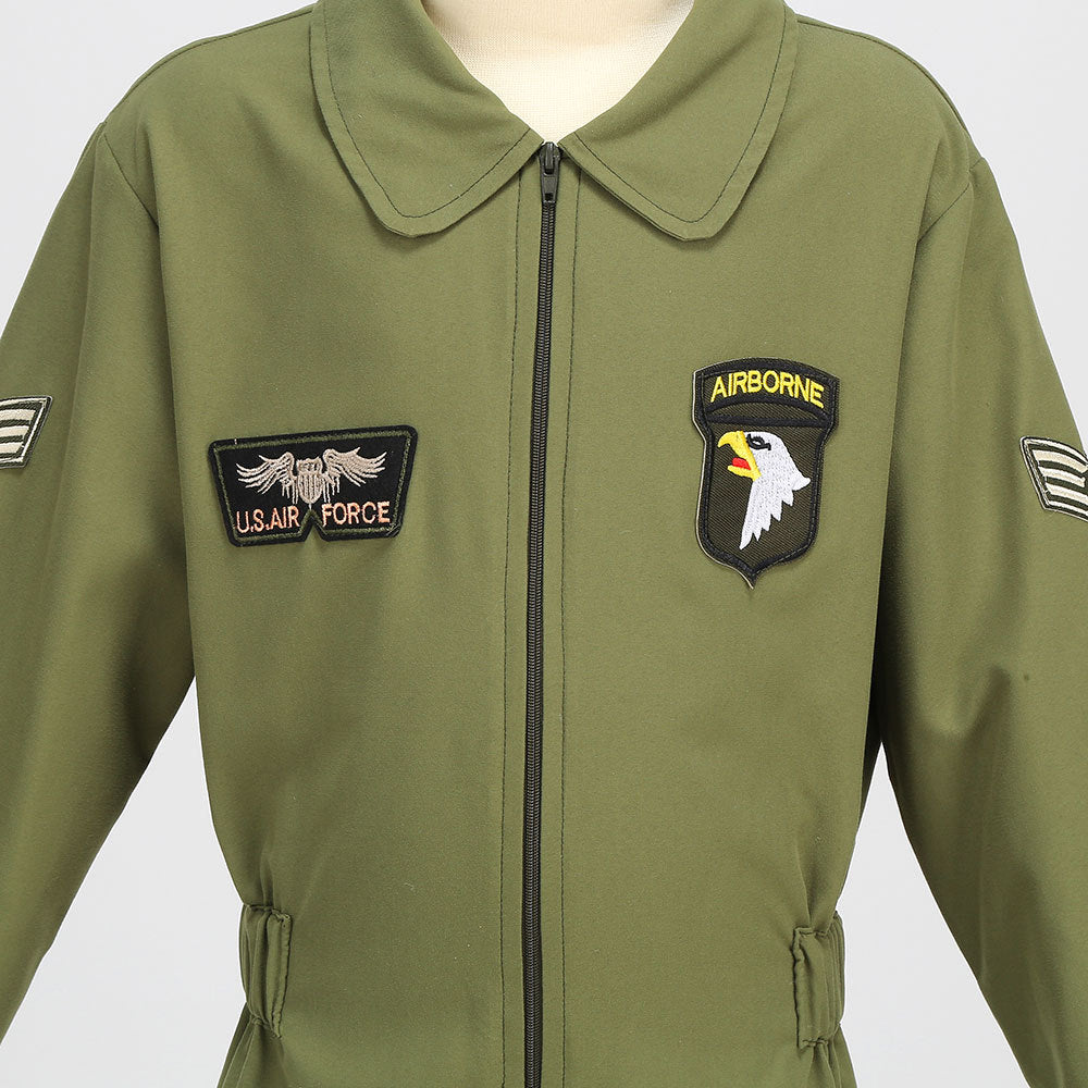 Kids Pilot Costume Flight Suit Air Force Uniform Boys Girls Aviator Cosplay Outfit