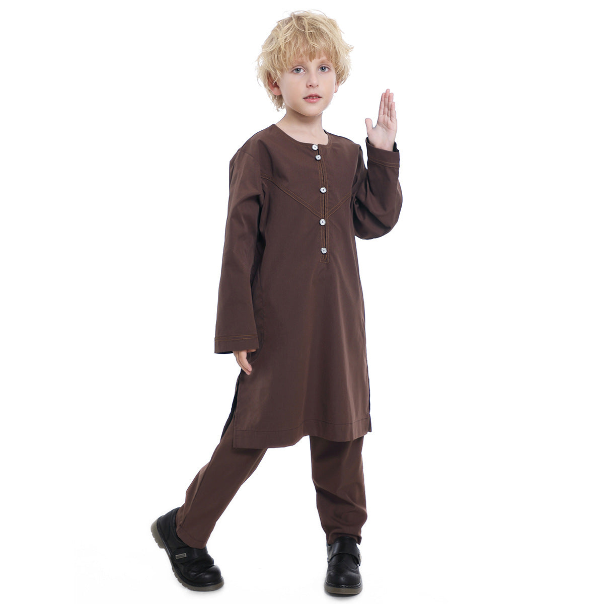 Boys' Thobe-Style Tunic & Pants Set – Middle Eastern Inspired Outfit