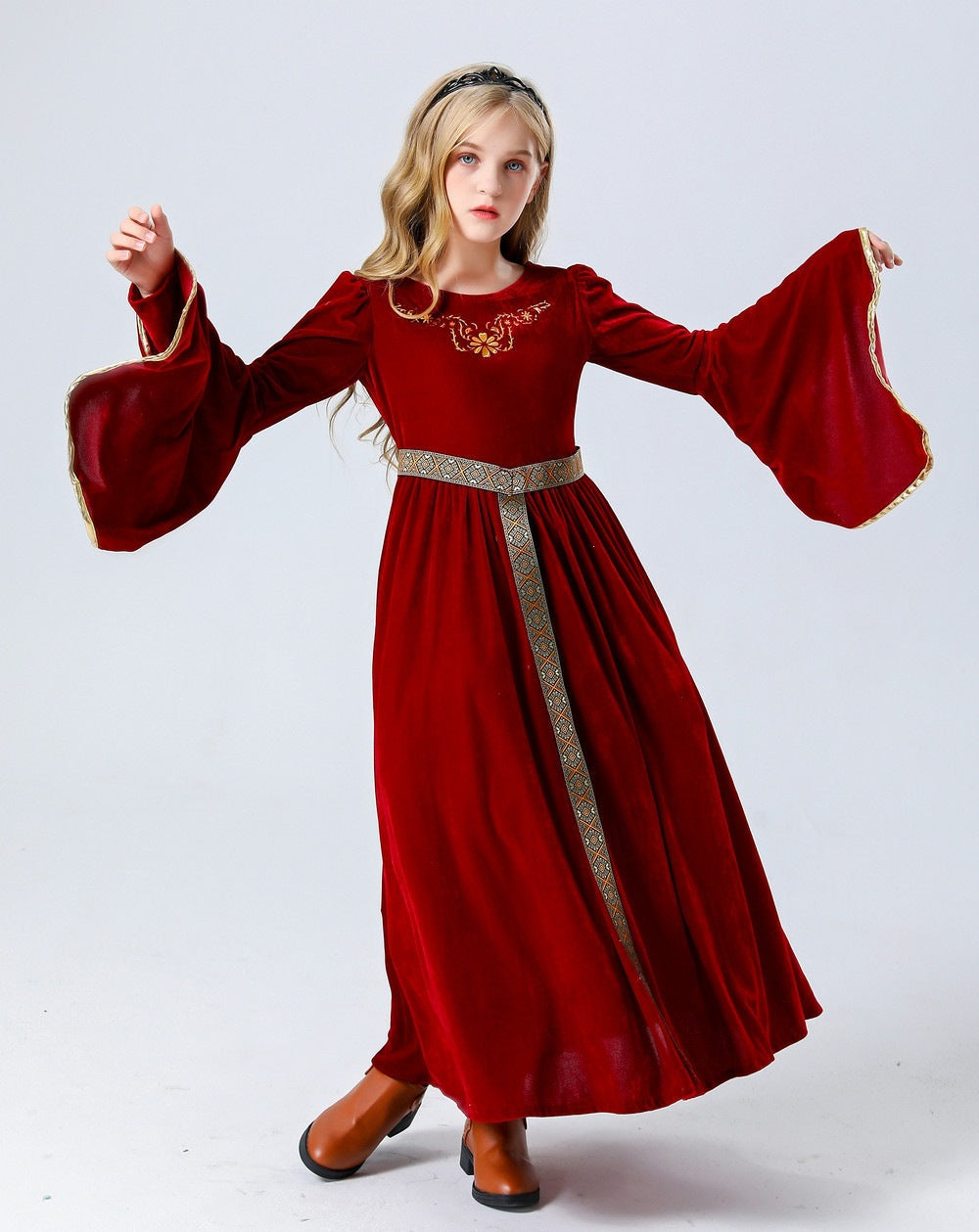 Girls' Medieval Renaissance Princess Dress – Velvet-Look Costume