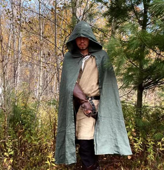 Medieval Linen Hooded Cloak Ranger Cape Viking Renaissance LARP Costume