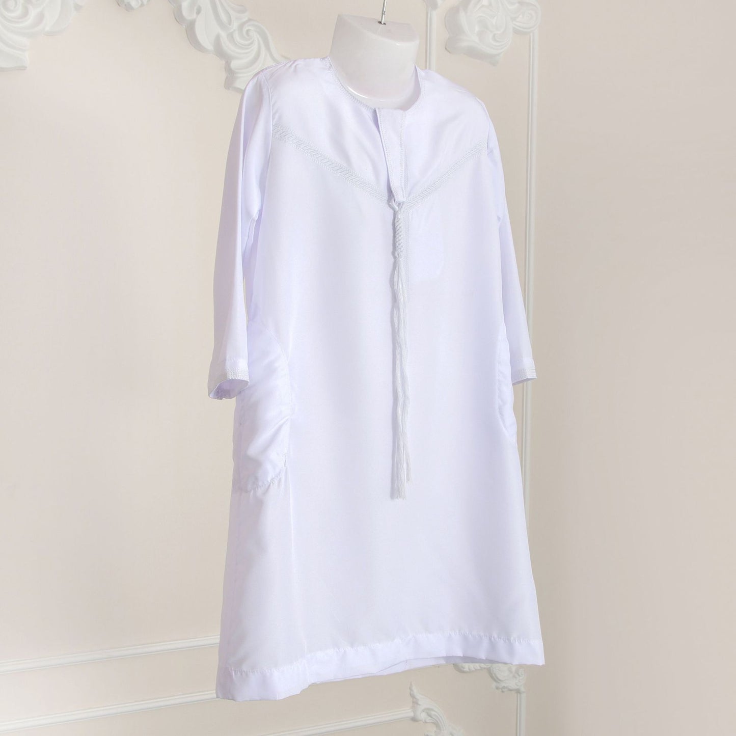 Boys White Thobe Traditional Kids Long Robe Eid Formal Outfit