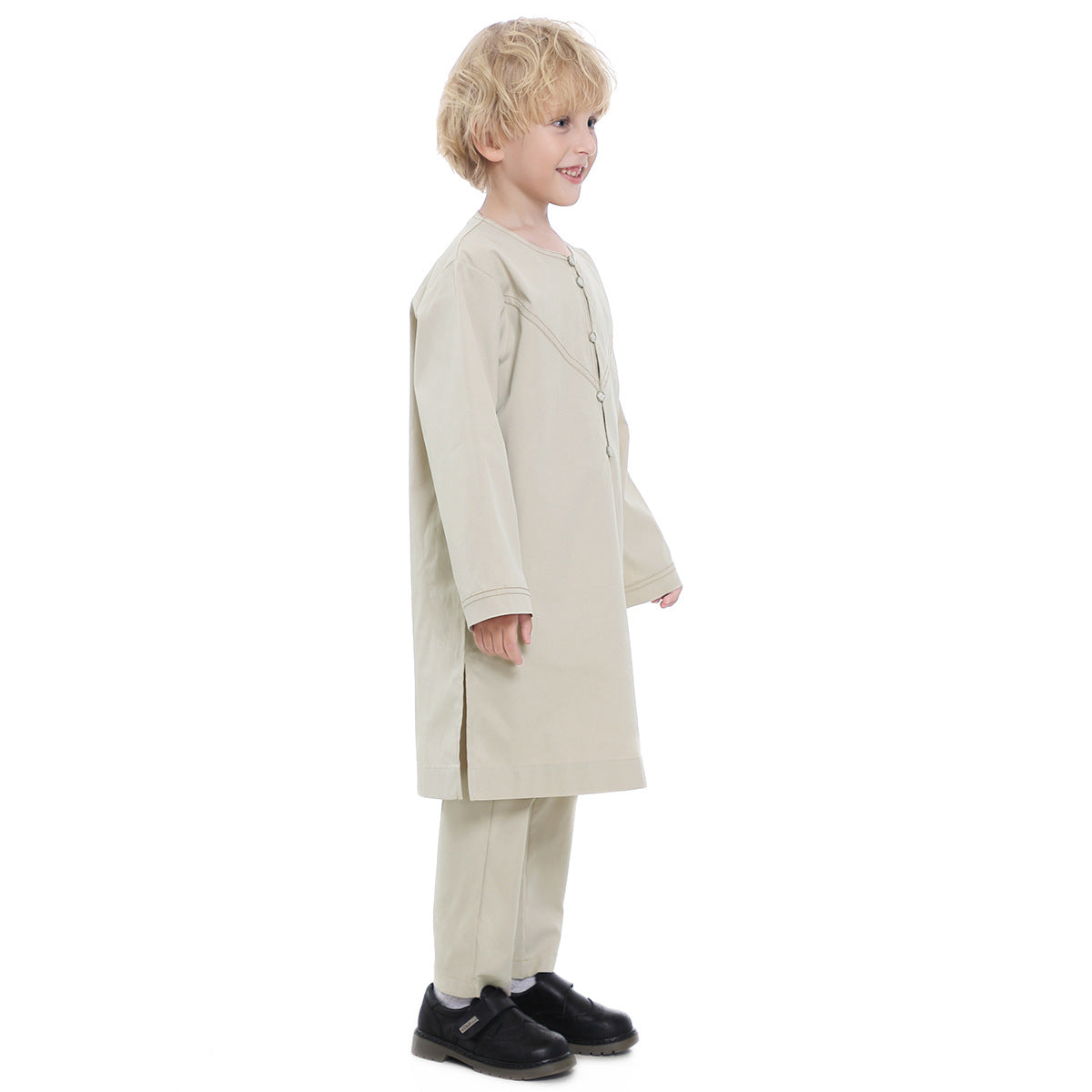 Boys' Thobe-Style Tunic & Pants Set – Middle Eastern Inspired Outfit