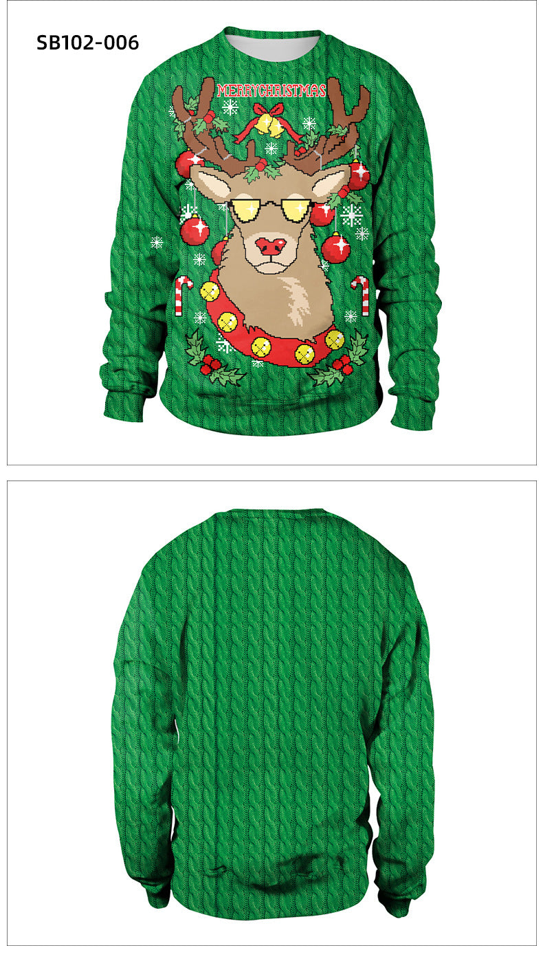 Santa Ugly Christmas Shirt 3D Print Graphic Women Men Christmas Long Sleeve Round Neck Top