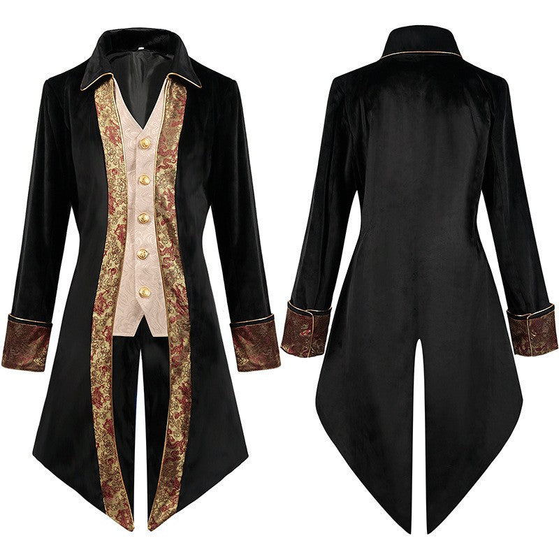 Men Vintage Steampunk Costume Tailcoat Jacket Gothic Victorian Retro Tuxedo Suit