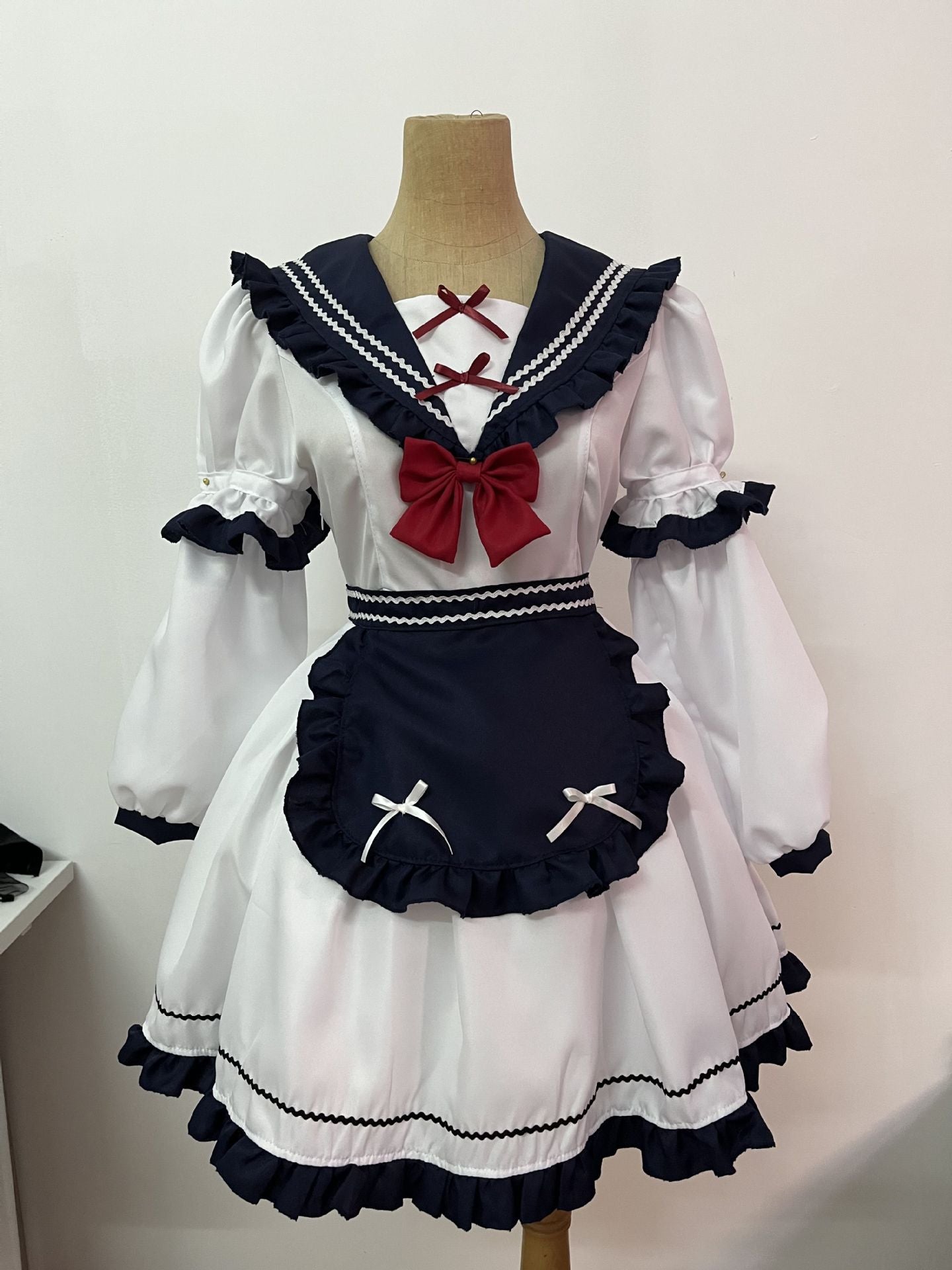 Japanese Little Navy Dress, Lolita Maid Dress JK Pleated Bow Cute Lolita Dress