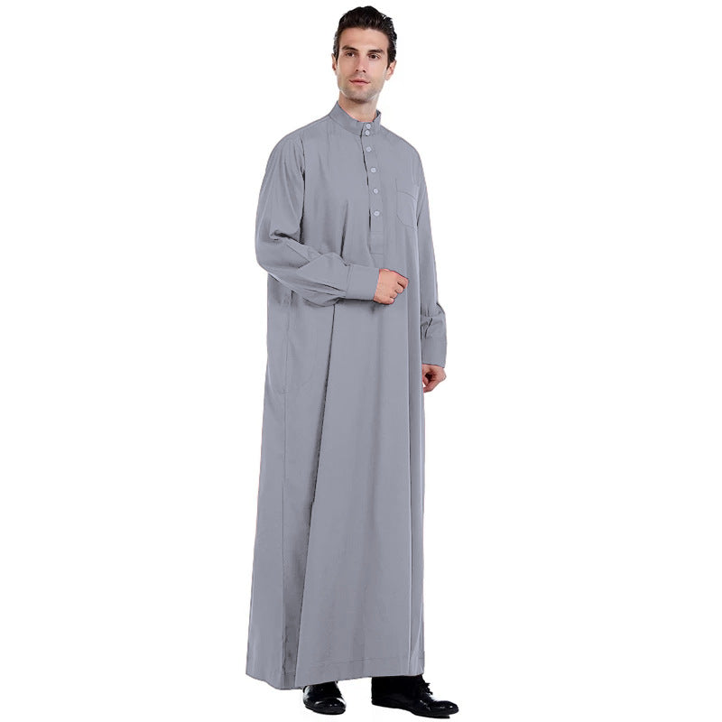 Men's Long Sleeve Thobe – Stand Collar Traditional Islamic Robe