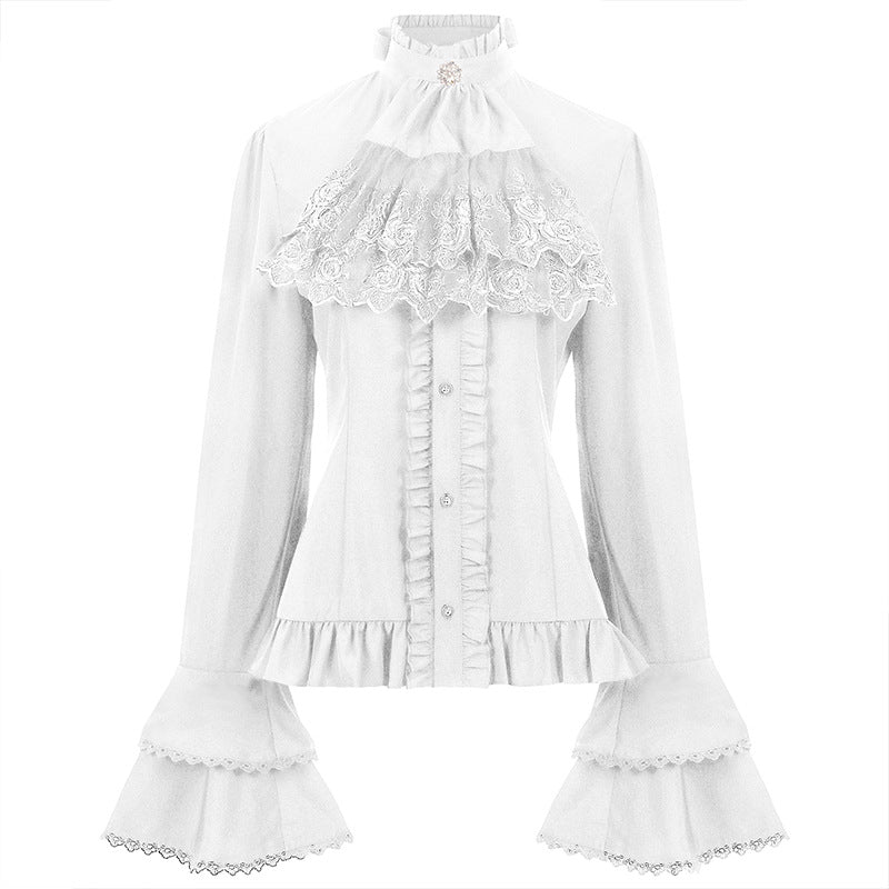 Detachable Collar, Fitted with Back Lacing, Ruffled Women's Victorian Era Vintage Blouse