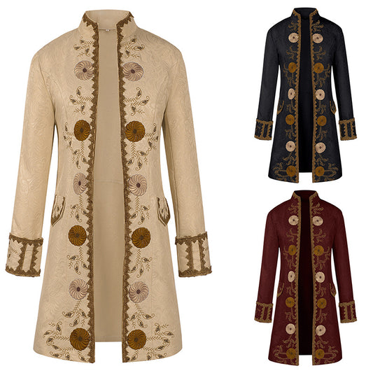 Luxury Vintage Jacquard Coat Medieval Retro Costume Steampunk Retro Men's Uniform Stand-up Collar Classic Bridgerton