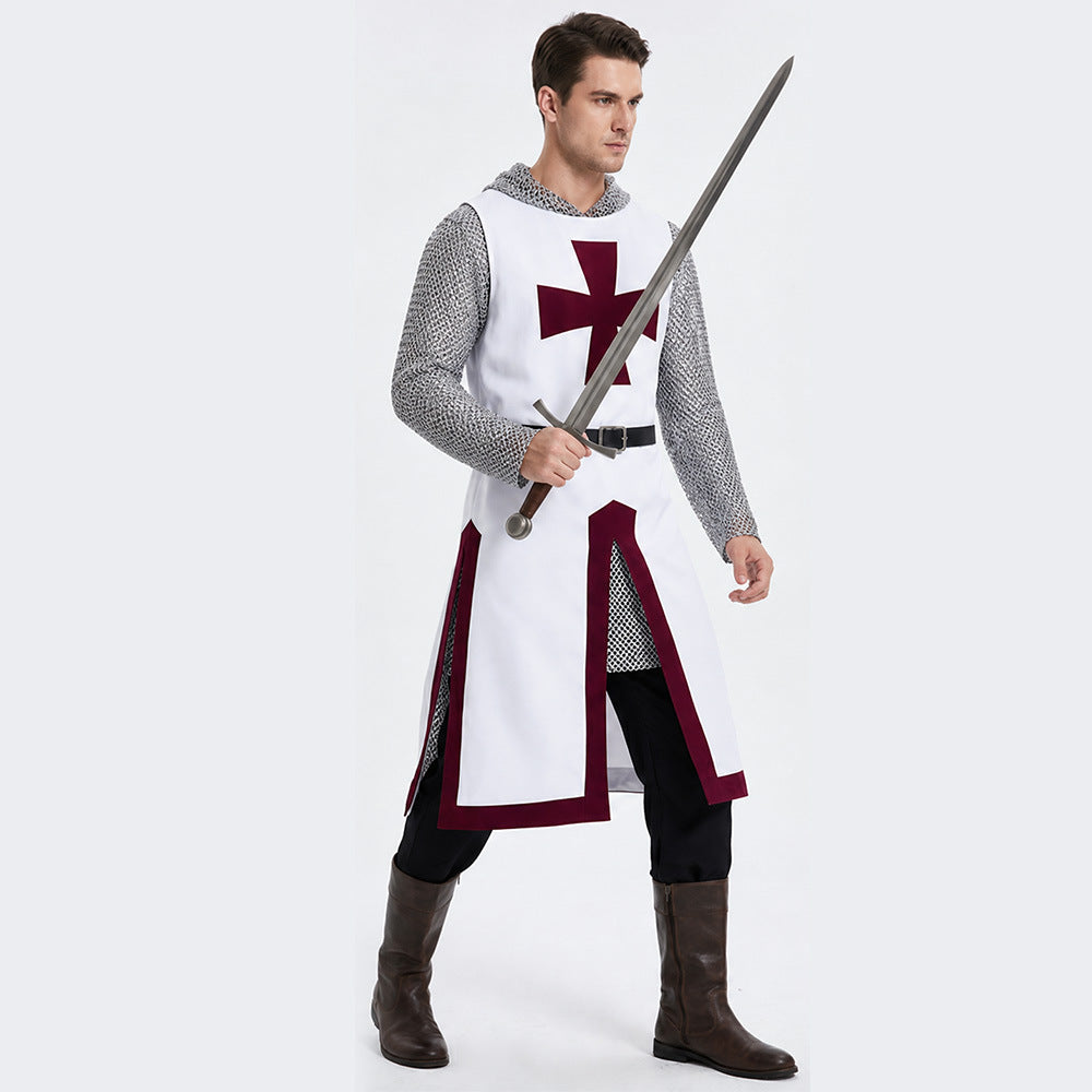 Men's Templar Knight 3-Piece Costume Set – Medieval Crusader Outfit