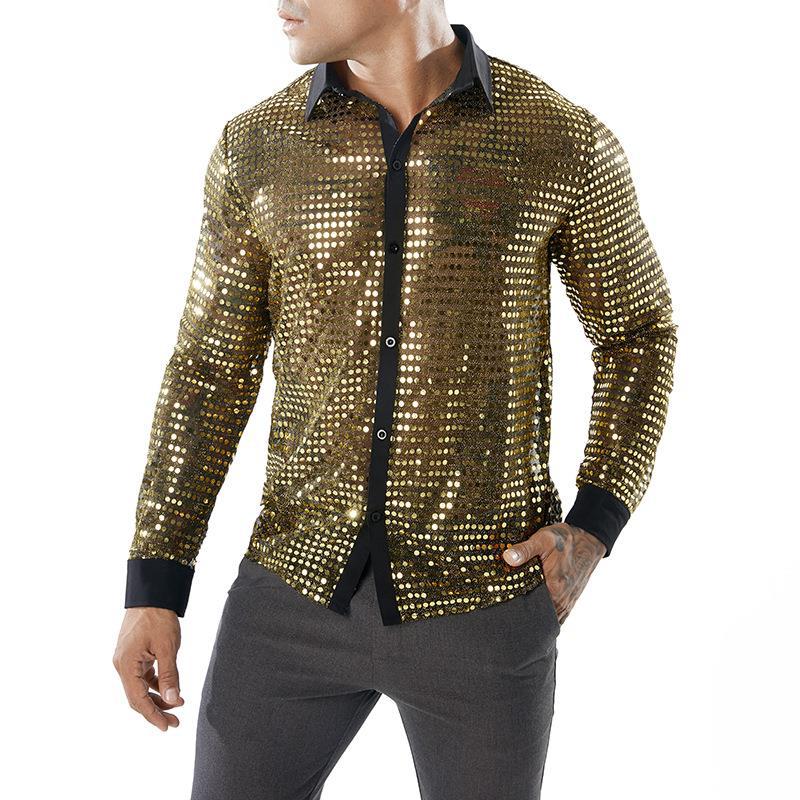 Men's Long Sleeved Performance Clothing - Collared 70s Disco Party Shirt