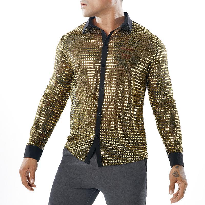 Men's Long Sleeved Performance Clothing - Collared 70s Disco Party Shirt