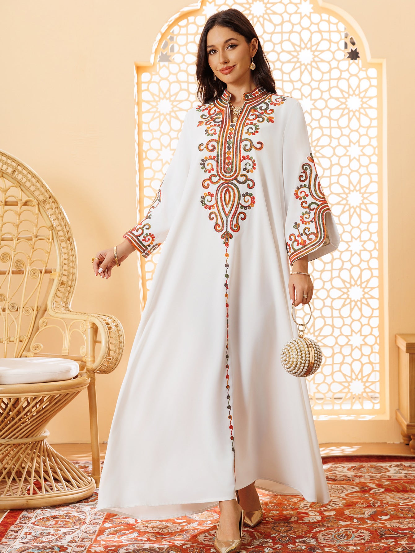 Muslim Women Embroidered Robe Autumn Winter Fashion Arab Dress Middle East Clothing Plus Size