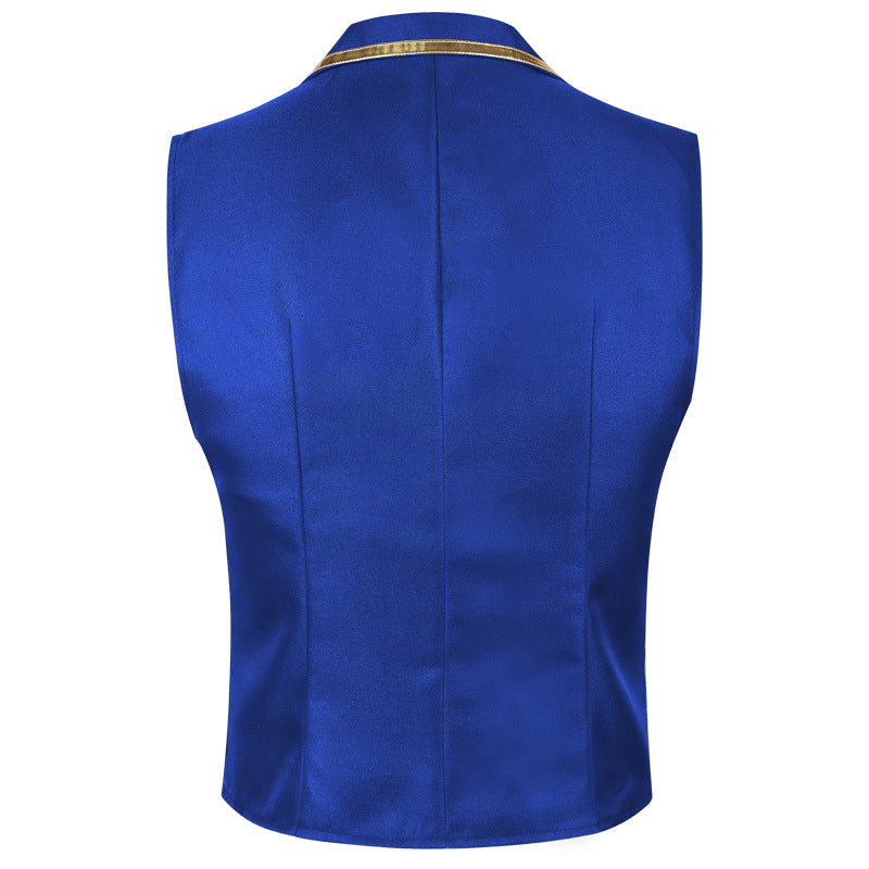 Men’s Fashion Chain Suit Vest – Stage Costume Waistcoat with Gold Trim Buttons