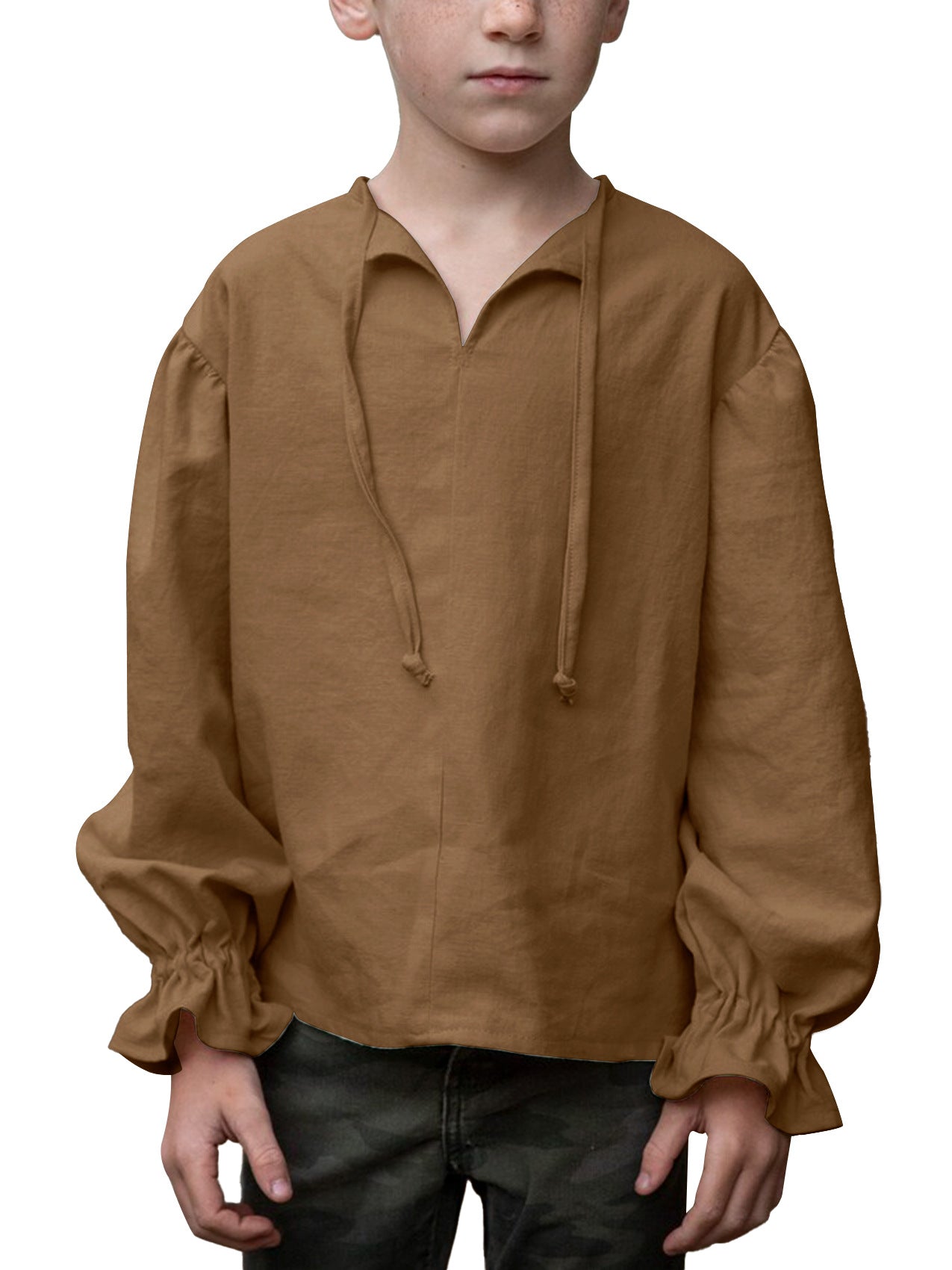 Boys Medieval Pirate Shirt Renaissance Long Sleeve Cotton Costume Top