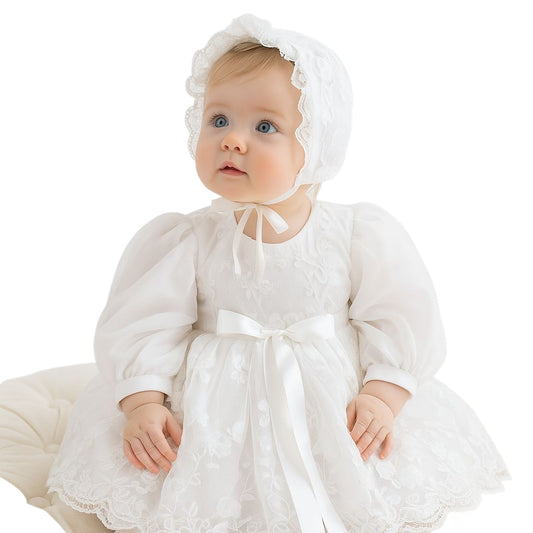 Long Sleeve Baby Girl Christening Dress – Spring Autumn Lace Princess Gown MEEJOY