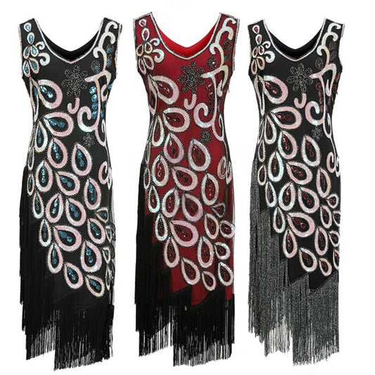 Deluxe 1920s Flapper Dress – Peacock Sequin Gatsby Dress MEEJOY THROWBACK