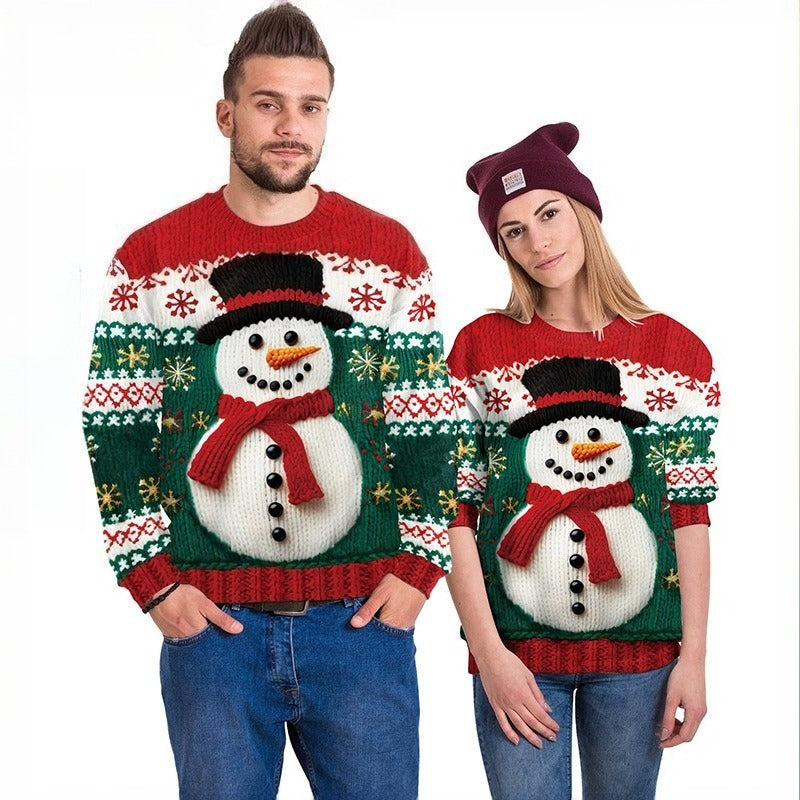 Xmas Ugly Shirt Digital Print Christmas Crew Neck Sweatshirt Top Couple Wear