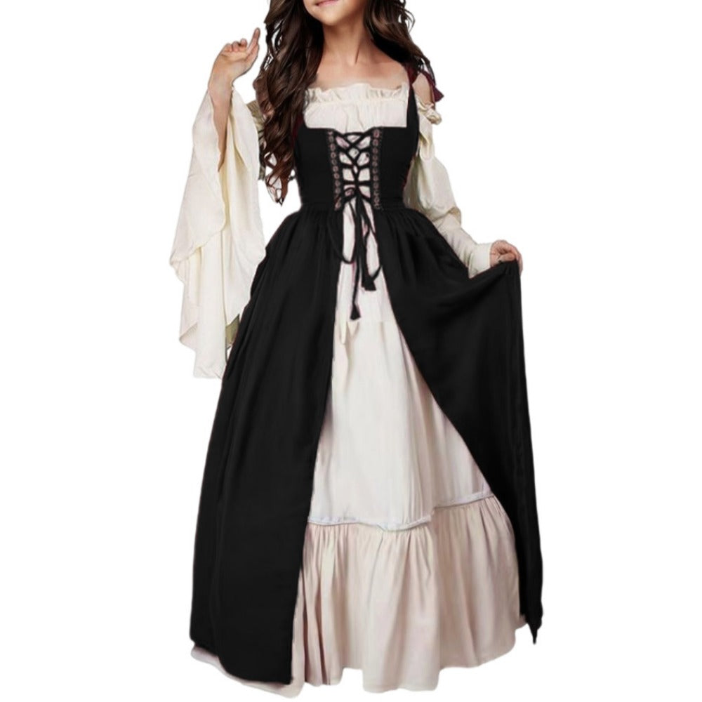 Girls Medieval Victorian Tied Waist Medieval Renaissance Retro Dress Halloween Costume