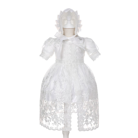 Luxury Baby Girl Lace Baptism Gown Set – Princess Christening Dress with Bonnet and Cape, Vintage Court Style Infant Wedding Outfit MEEJOY