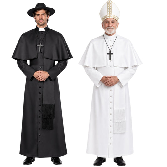 Men Medieval Monk Costume for Wizards Priests Halloween Cosplay God Father Robe