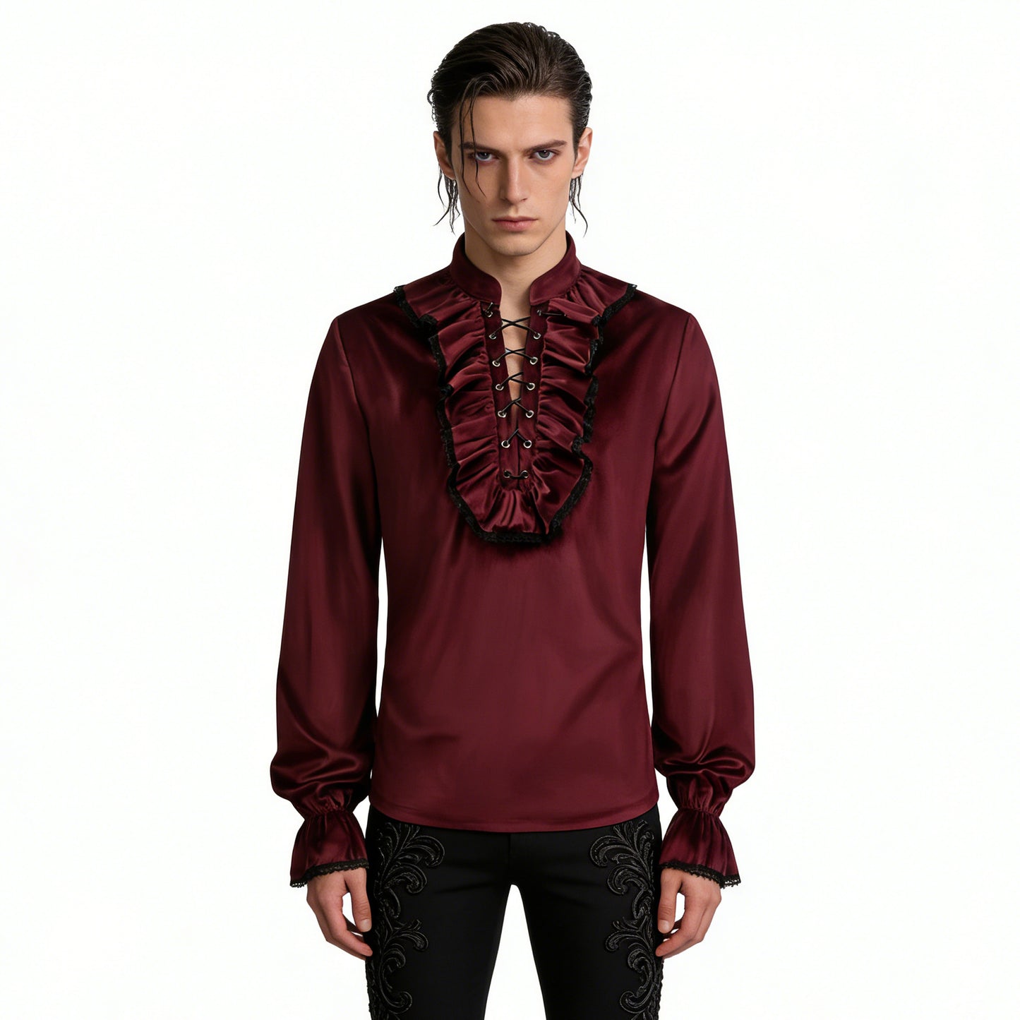 Men's Ruffled Velvet Shirt - Vintage Medieval Steam Punk Victorian Attire