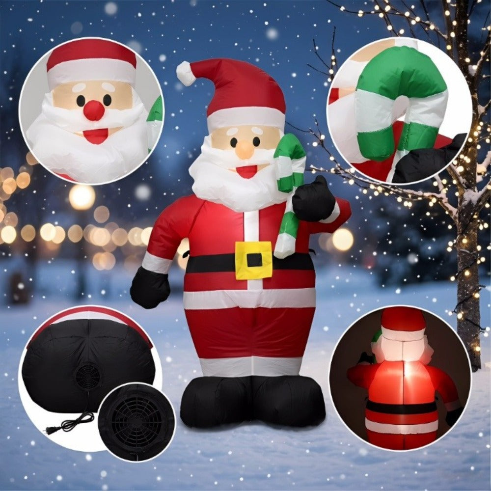1.2M Christmas Inflatable Santa LED Light Candy Cane Outdoor Yard Decor