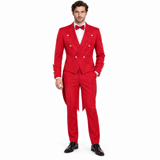 Christmas Medieval Vintage Clothing Mid length Swallowtail Dress Red Tailcoat for Men