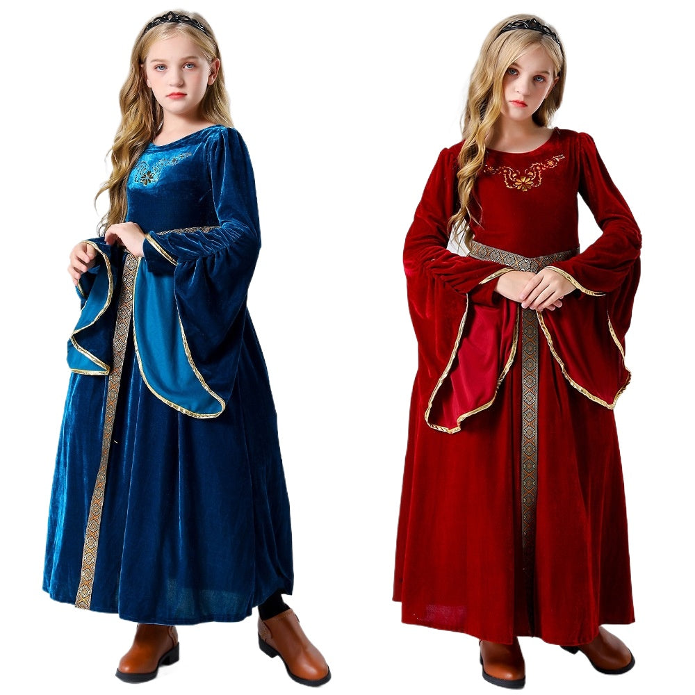 Girls' Medieval Renaissance Princess Dress – Velvet-Look Costume