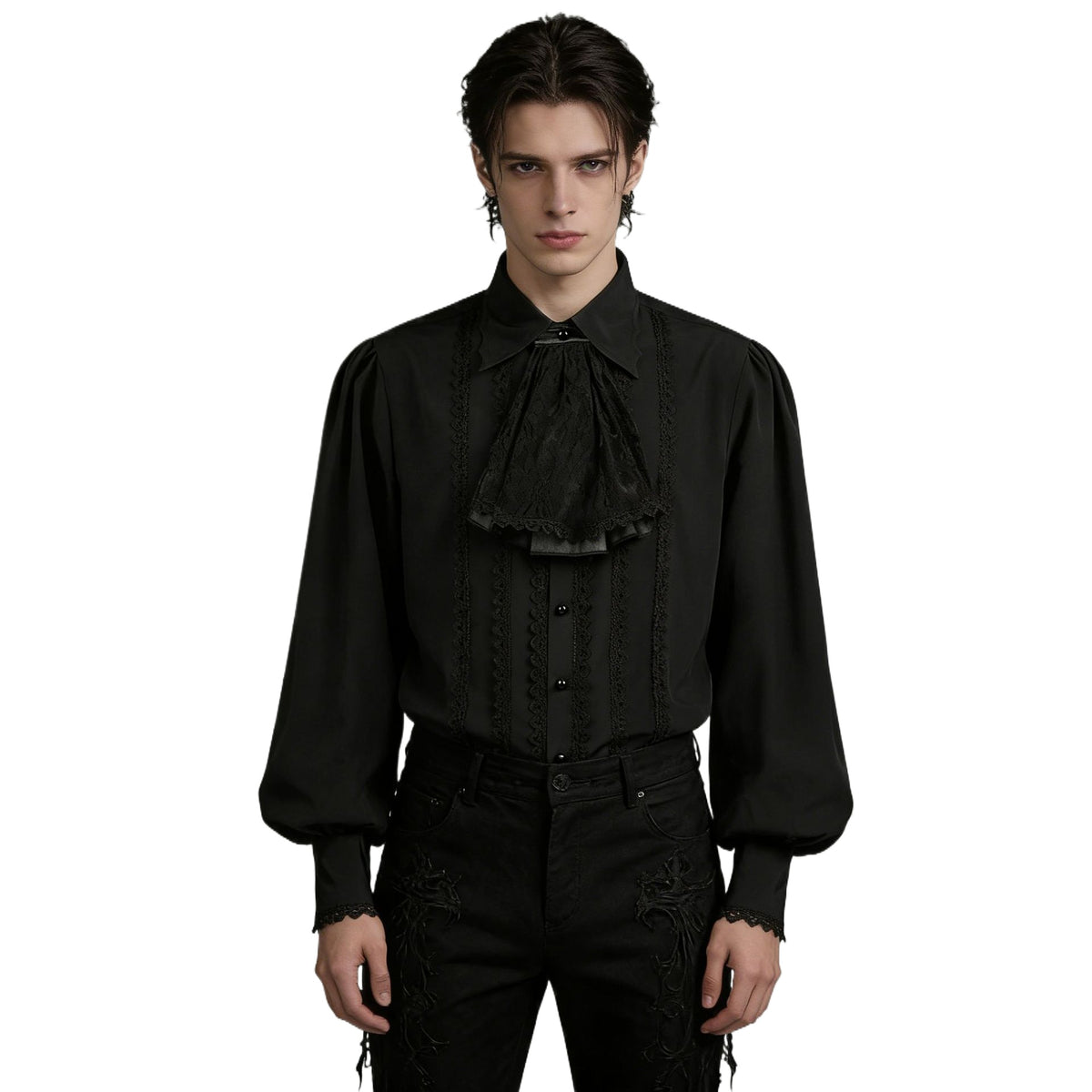 Mens Pirate Shirt Vampire Renaissance Victorian Steampunk Gothic Medieval Collar Flower on The Neckline