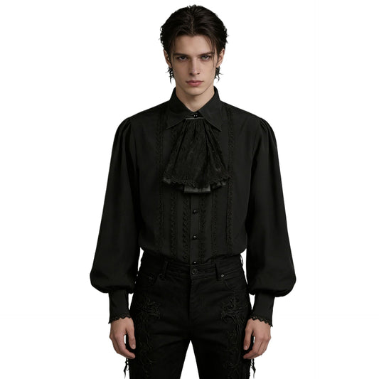 Mens Pirate Shirt Vampire Renaissance Victorian Steampunk Gothic Medieval Collar Flower on The Neckline