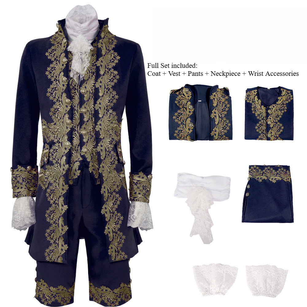 Men’s Court Prince Costume Medieval Retro Cosplay Embroidered Suit Full Set LARP