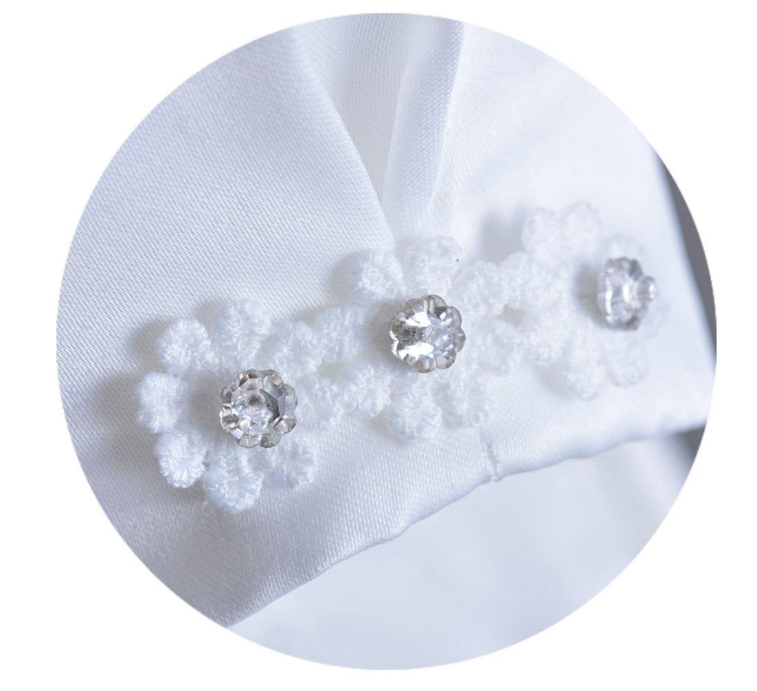 Long Lace Baby Girl Baptism Christening Dress Set – Ivory or White Princess Gown with Bonnet