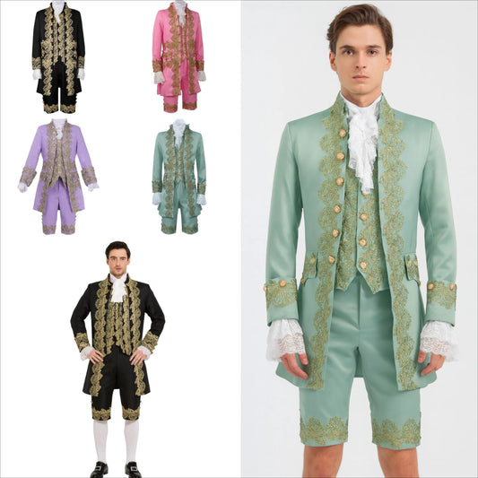Men’s Court Prince Costume Medieval Retro Cosplay Embroidered Suit Full Set LARP