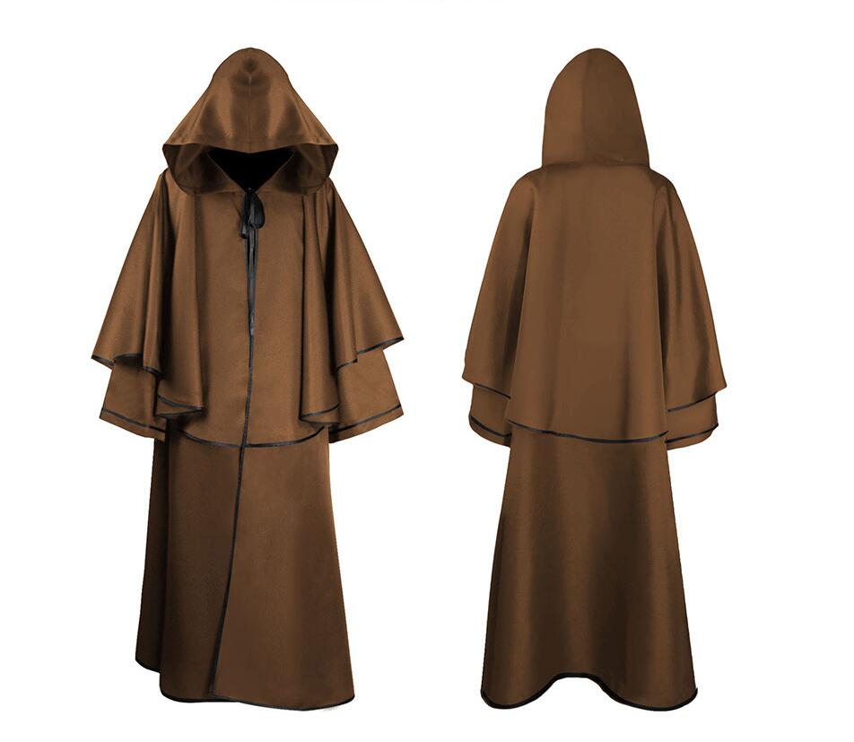 Hooded Cloak Halloween Robe Monk Robe Cape Long Sleeve Wizard Sorcerer Reaper Cloak