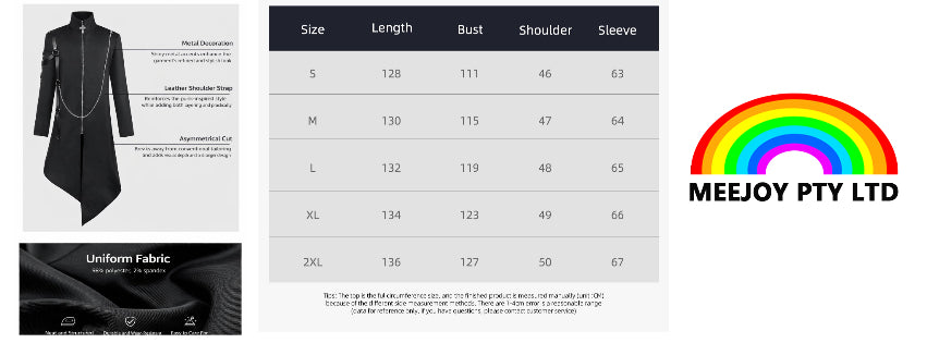 Men’s Gothic Punk Chain Long Coat Steampunk Asymmetric Jacket Medieval Cosplay Top